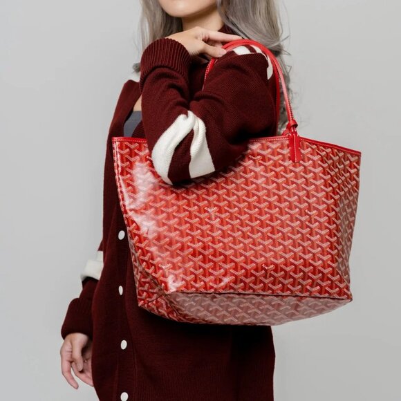 RARE Authentic Goyard Goyardine Saint Louis PM Red Shoulder Tote Bag & Pouch - Picture 5 of 16